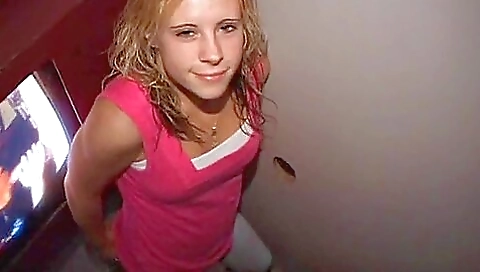 teen 18+ Blonde Swallower Of Jizz In Glory Hole Cock Fest Stuffing Them In Her Hot Mouth!